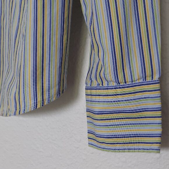 J Crew Blue and Yellow Striped Casual Button Down Shirt - Picture 4 of 6
